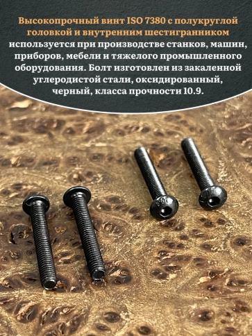 Винт чёрный М3х20 ISO 7380 под шестигранник к.п.10.9, 50 шт. фото 4