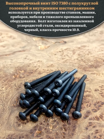 Винт чёрный М4х40 ISO 7380 под шестигранник к.п.10.9, 20 шт. фото 4