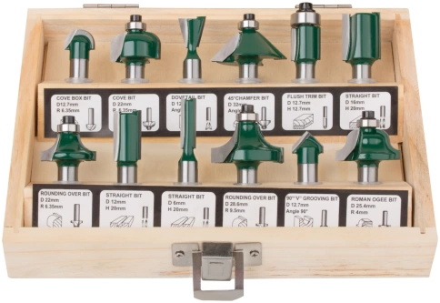 Фрезы по дереву кромочные, набор 12шт., дерев.бокс, хвостовик 8 мм фото 5