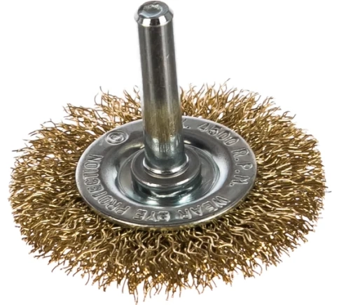 Щетка для дрели "Плоская", со шпилькой, латунир.вит.проволока, 50 мм Matrix фото 1