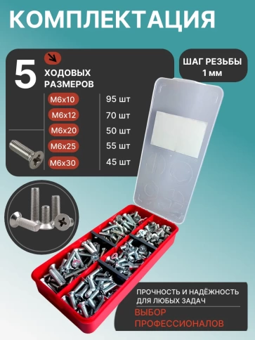 Винты потайные ОЦ М6 DIN 965 PH в органайзере НАБОР 1 фото 2