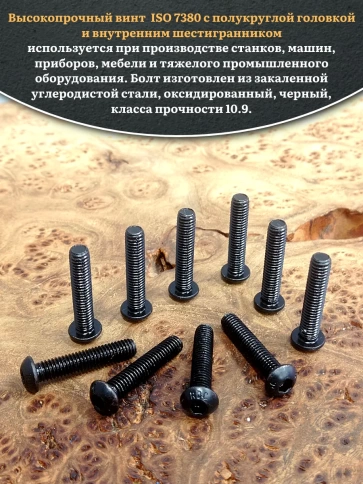 Винт чёрный М5х30 ISO 7380 под шестигранник к.п.10.9, 10 шт. фото 4