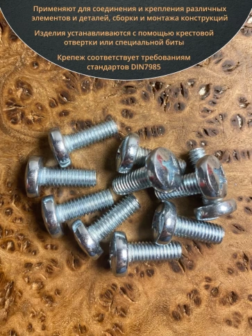 Винт с полукруглой головкой М6х14 ОЦ DIN7985, 100 шт. фото 4