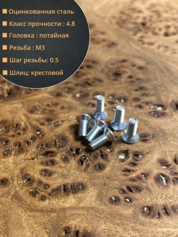 Винт потайной оцинкованный 3х8 DIN965, 10 шт. фото 2