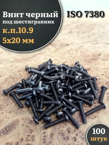 Винт чёрный М5х20 ISO 7380 под шестигранник к.п.10.9, 100 шт. фото 1
