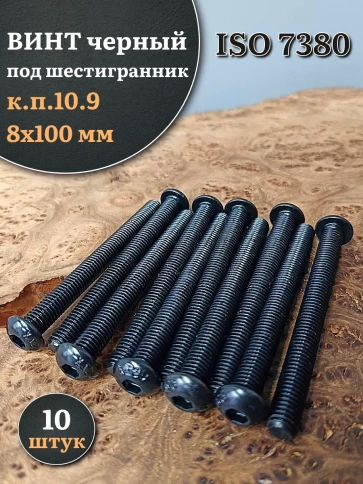 Винт чёрный М8х100 ISO 7380 под шестигранник к.п.10.9, 10 шт. фото 1