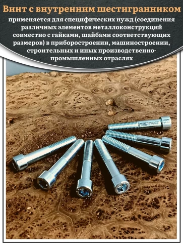 Винт под шестигранник НР 12х60 мм ОЦ к.п.8.8 DIN912, 10 шт. фото 5