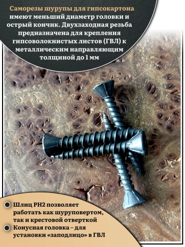 Саморез для крепления ГВЛ (гипсокартон) 3,9х35, чёрный 1 кг фото 4