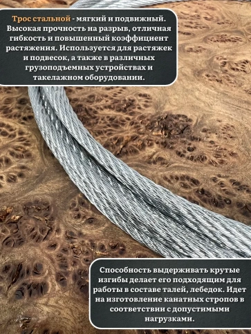 Трос стальной d1 оцинкованный без оплетки, 30 метров фото 5