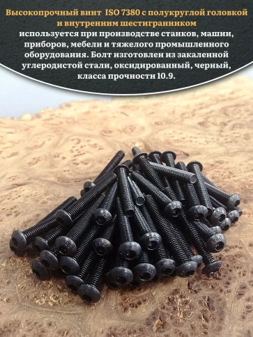 Винт чёрный М5х45 ISO 7380 под шестигранник к.п.10.9, 50 шт. фото 4