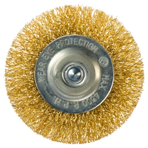 Щетка для дрели "Плоская", со шпилькой, латунированная витая проволока, 60 мм Matrix фото 1