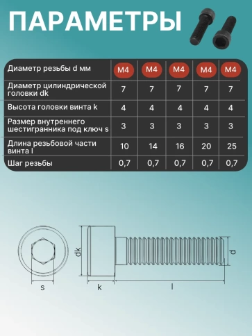 Винты М4 черные к.п.12.9 DIN912 в органайзере НАБОР 1 фото 3