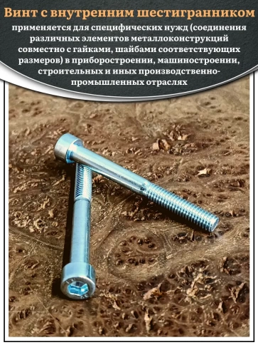 Винт под шестигранник НР 8х60 мм ОЦ к.п.8.8 DIN912, 10 шт. фото 4