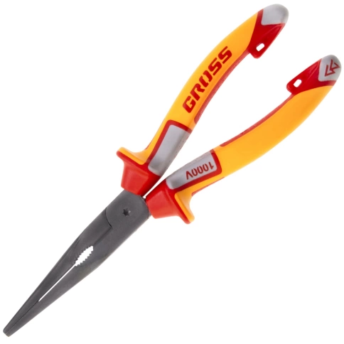 Длинногубцы прямые, диэлектрические рукоятки до 1000 В 205 мм Gross фото 1