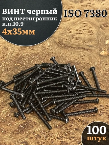 Винт чёрный М4x35 ISO 7380 под шестигранник к.п.10.9, 100 шт. фото 2
