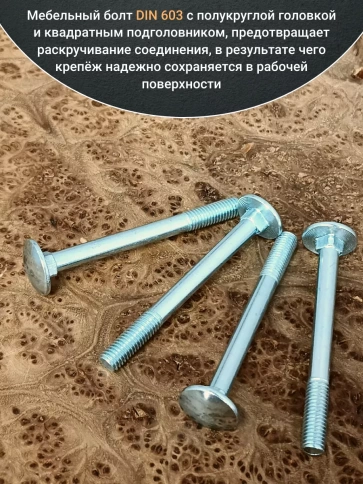 Болт мебельный М10х90 полукруглая головка ОЦ DIN 603,20 шт. фото 3