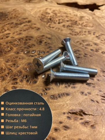 Винт потайной оцинкованный 6х25 DIN965, 10 шт. фото 2