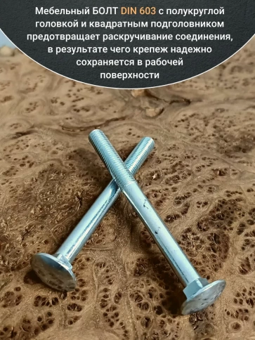 Болт мебельный М8х100 полукруглая головка ОЦ DIN 603,20 шт. фото 3