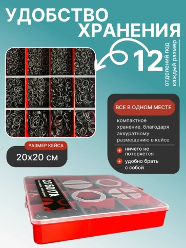 Кольца уплотнительные 4-15 мм резиновые в органайзере НАБОР 1 фото 5