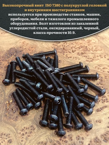 Винт чёрный М5х25 ISO 7380 под шестигранник к.п.10.9, 50 шт. фото 4