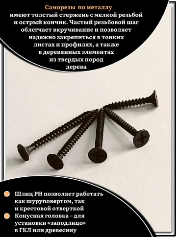 Саморезы черные по металлу М3,5 мелкая резьба набор 3 (500шт) фото 4