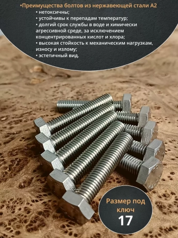 Болт нержавеющий 10х40 мм DIN933  10шт фото 3