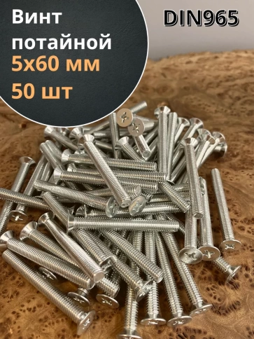 Винт потайной оцинкованный 5х60 DIN965, 50 шт. фото 1