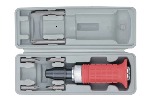 Отвертка ударно-поворотная 1/2" с битами 6 шт , PH+SL, CrV, прорезиненная рукоятка Matrix фото 1