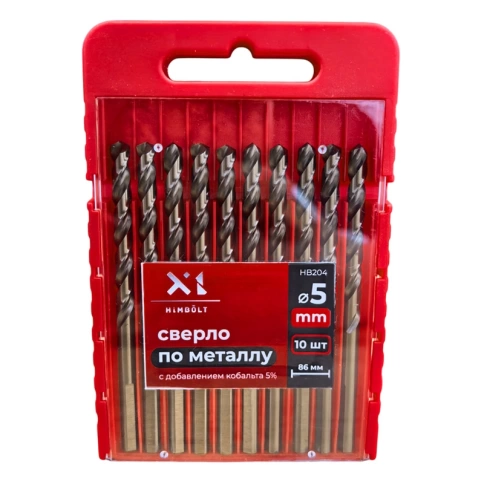 Сверло по металлу с кобальтом 5% P6M5K5 5,0 мм HIMBOLT 10 шт.пластиковый бокс фото 1