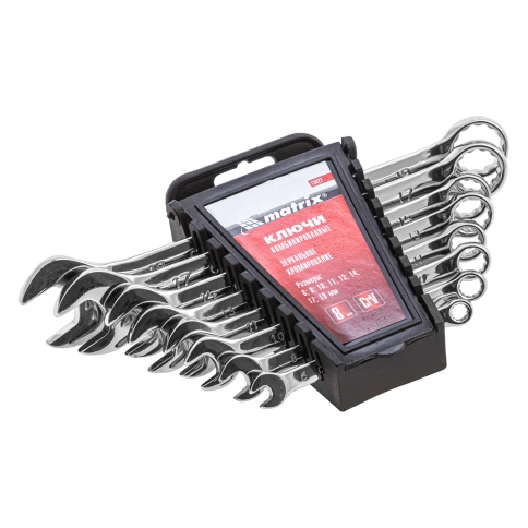 Набор ключей комбинированных 6-19 мм 8 шт CrV, полированный хром Matrix фото 1