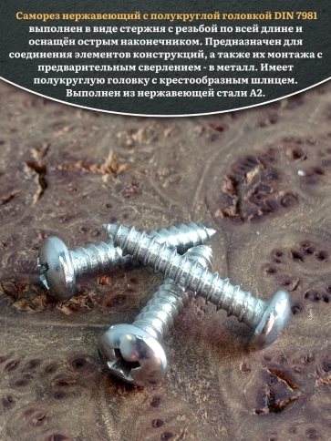 Саморез нержавеющий полукруглая гол. 4,8х25 DIN7981 , 100 шт. фото 4