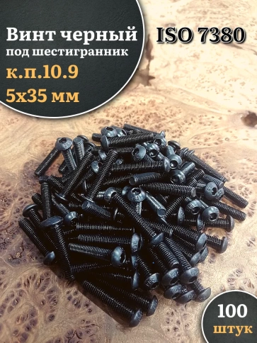 Винт чёрный М5х35 ISO 7380 под шестигранник к.п.10.9, 100 шт. фото 1