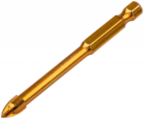 Сверло по кафелю 4 реж.кромки. титан.покр. U-хвостовик под биту, 6х74 мм фото 1