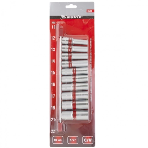 Набор удлиненных торцевых головок шестигранных 10 шт 1/2 10-22мм.CrV Matrix фото 1