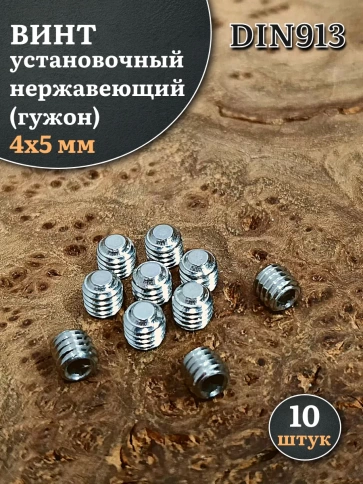 Винт установочный нержавеющий М4х5 DIN913 (гужон), 10 шт. фото 1