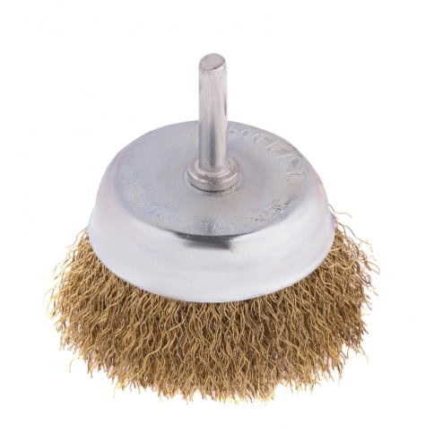 Щетка для дрели "чашка", со шпилькой, латунир.вит.проволока, 75 мм Matrix фото 1