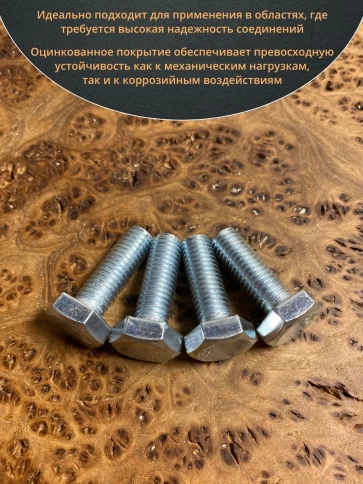 Болт высокопрочный оцинкованный М10х30 к.п.8.8 DIN933(10 шт) фото 4