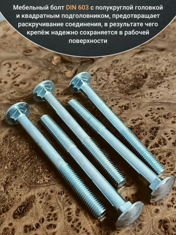 Болт мебельный М10х120 полукруглая головка ОЦ DIN 603,20 шт. фото 3