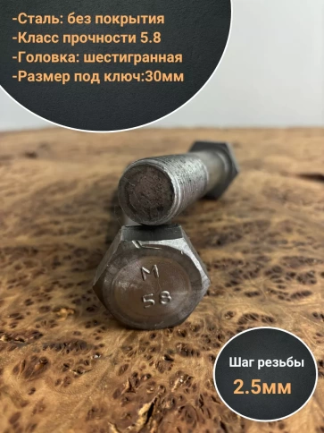 Болт без покрытия 20х160 мм ГОСТ 7798, 2 шт. фото 3