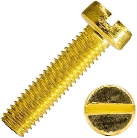 Винт с цилиндрической головкой и прямым шлицем 4х6 мм DIN 84, полная резьба, латунный фото 1