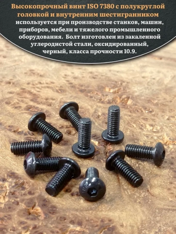 Винт чёрный М4х10 ISO 7380 под шестигранник к.п.10.9, 10 шт. фото 4