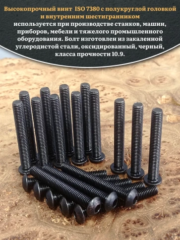 Винт чёрный М6х50 ISO 7380 под шестигранник к.п.10.9, 20 шт. фото 4