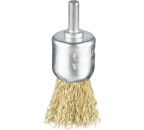 Щетка для дрелей №851 концевая гофрированная(латунир.сталь)хв6мм 12мм RPM4500 ВS0,3 Профоснастка фото 1