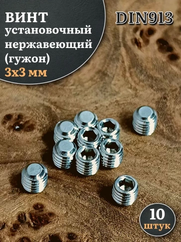 Винт установочный нержавеющий М3х3 DIN913 (гужон), 10 шт. фото 1