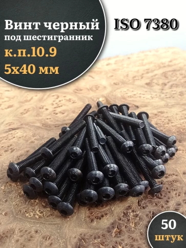 Винт чёрный М5х40 ISO 7380 под шестигранник к.п.10.9, 50 шт. фото 1