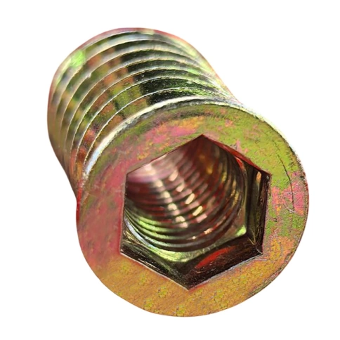 Втулка резьбовая с потайным фланцем М6х10х20 мм, SW6, желтый цинк фото 1